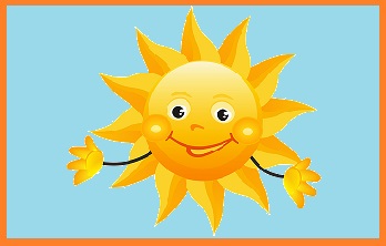 obrazek przedstawia usmiechnięte słońce na błękitnym tle