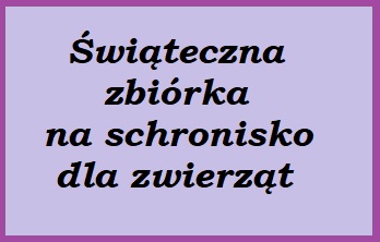 obrazek przedstawia napis zbiórka na schronisko na fioletowym tle